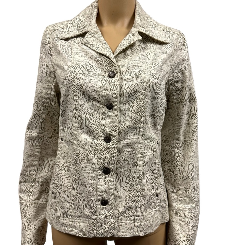 Tria Animal Print Button Up 2 Pocket Jacket Cream Tan Womens Small